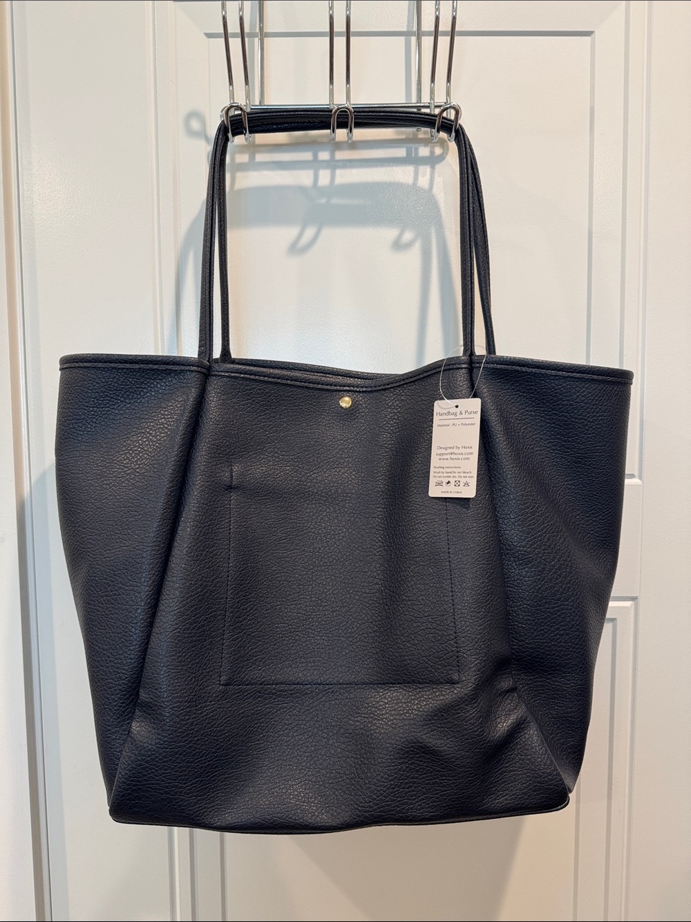 Everyday Black Pebbled Tote with Front Pocket